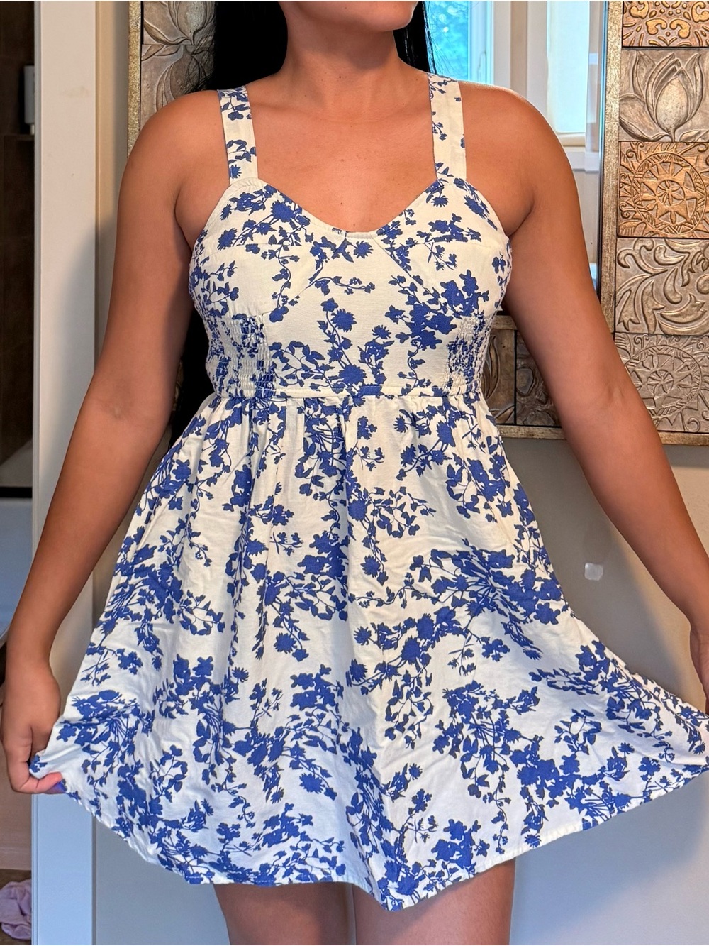 Elegant Blue Floral Women's Casual Dress